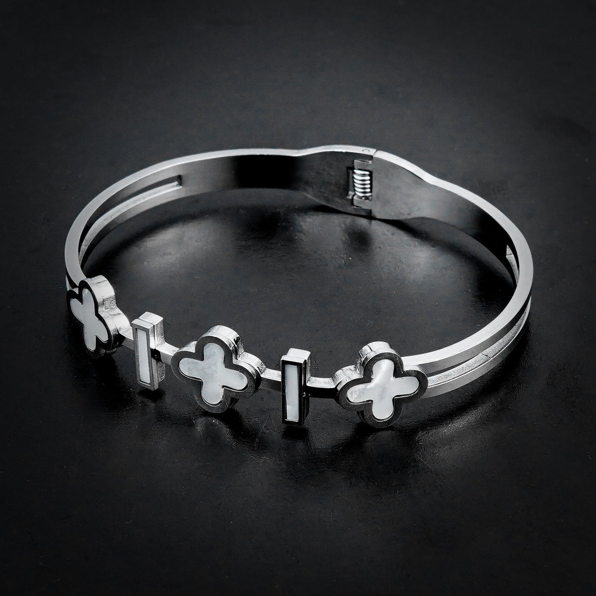 Silver Clover Bangle
